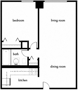 Modern 1-bedroom apartment floor plan at Edgewood Commons 601 in Washington, DC, offering spacious living areas, multiple closets, and energy-efficient appliances—perfect for households seeking a comfortable, market-rate rental near Brookland and Rhode Island Ave Metro stations.